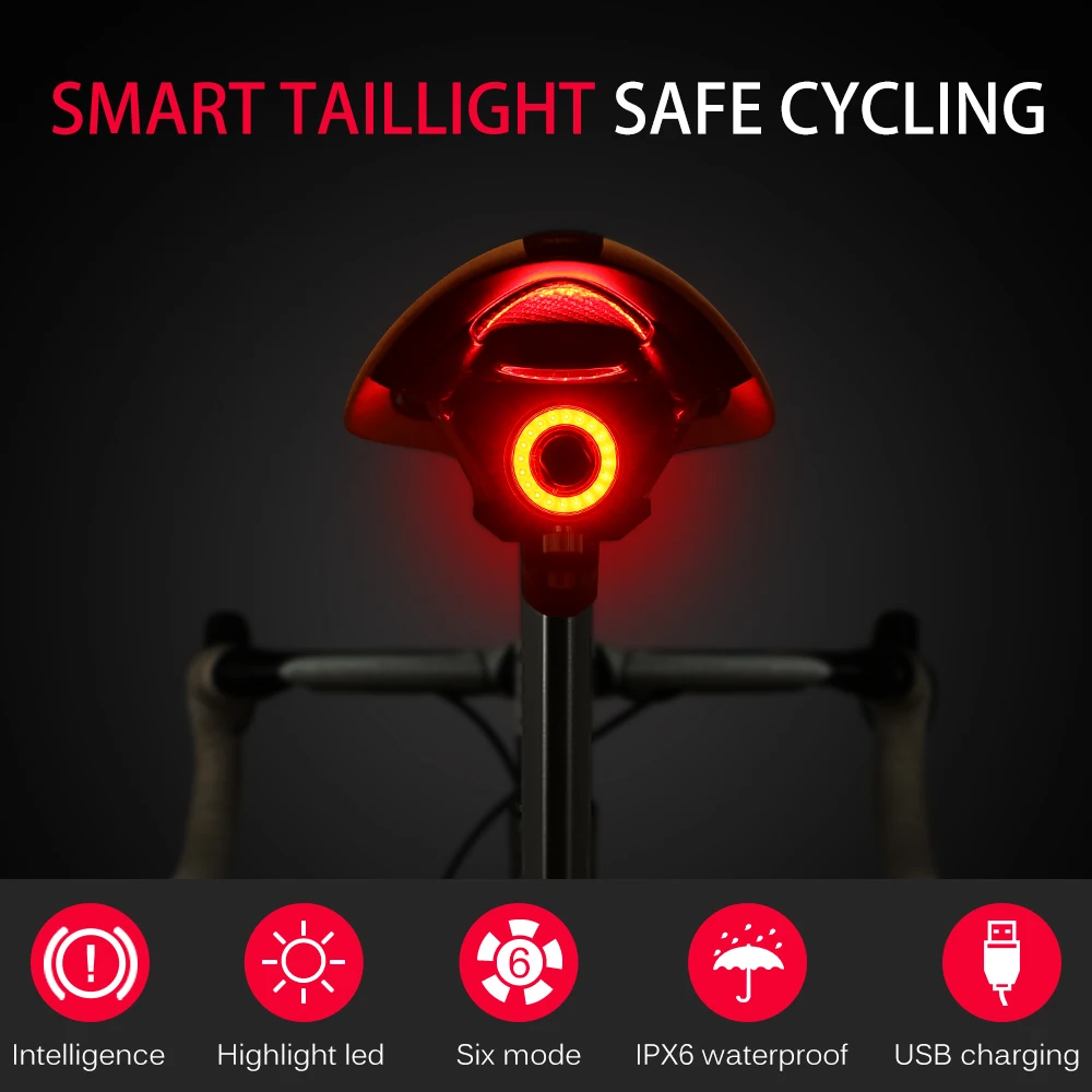 Bicycle Intelligent Sensor Brake Lights Cycling Bike Taillight USB Charging MTB Road Waterproof Rear Bike Light Flashlight