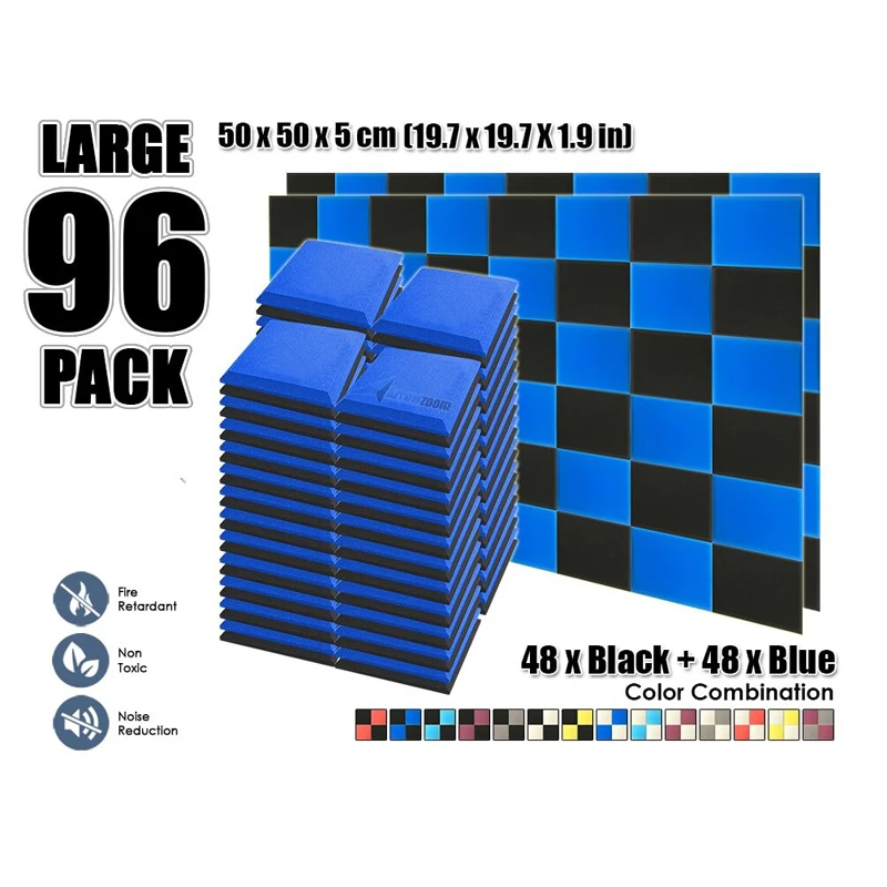Arrowzoom 96 pcs 19.7" x 1.9" Color Combination Flat Bevel Tile Studio Sound Absorbing Panel Acoustic Foam Treatment |