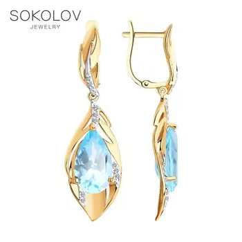 

Sokolov drop earrings with stones in gold with Topaz and cubic zirconia, fashion jewelry, 585, women's male, long earrings