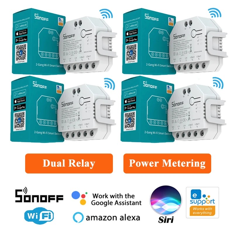 SONOFF DualR3 DIY Wifi Smart Switch 2 Gang DUAL R3 Module Power Metering eWeLink APP Remote Control Alexa Google Home Siri Voice