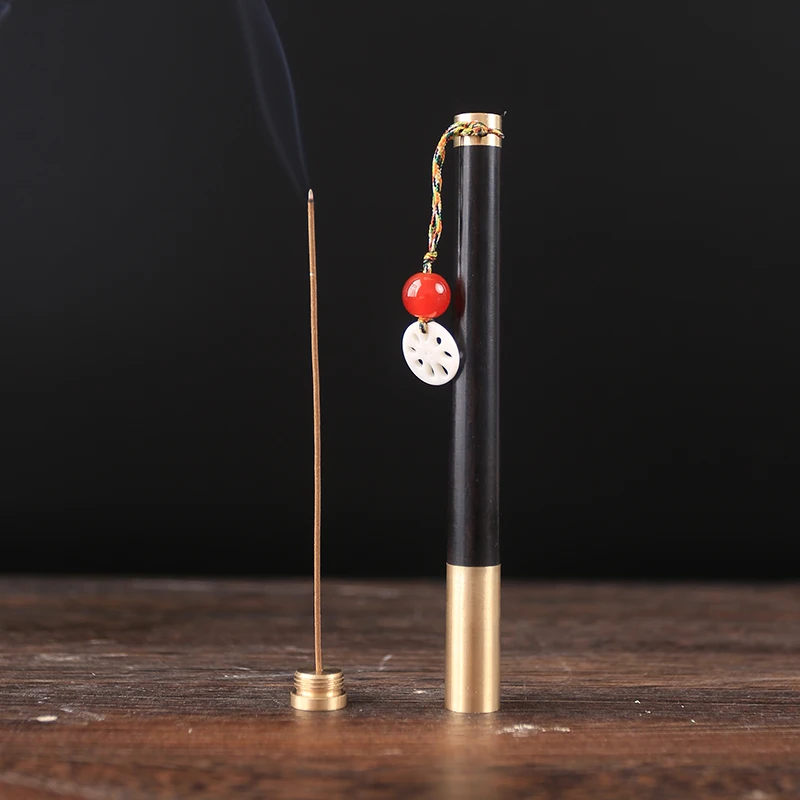 CarryPortableHightQualityEbonyWoodStickIncenseTubeThreadMouth