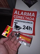 Cartel autoadhesivo disuasorio alarma 15x15 Alarma Conectada Videovigilancia 24H rotulo rojo en castellano