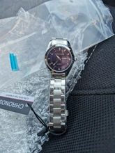 CHRONOS-Reloj de acero inoxidable con diamantes de imitación para mujer, pulsera de plata, cuarzo, resistente al agua, analógico, de negocios, esfera rosa y azul