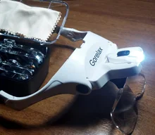 Gafas de aumento con luz LED y soporte para la cabeza, lupa de lectura manos libres para joyería, lupa artesanal