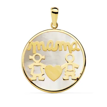 

18k gold pendant MOM 20mm. Boy Girl mother-of-pearl center heart [AC0101]