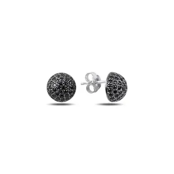 

Angemiel 925 Silver Black Zircon Stone 9mm Half Ball Earrings-Rhodium Plated