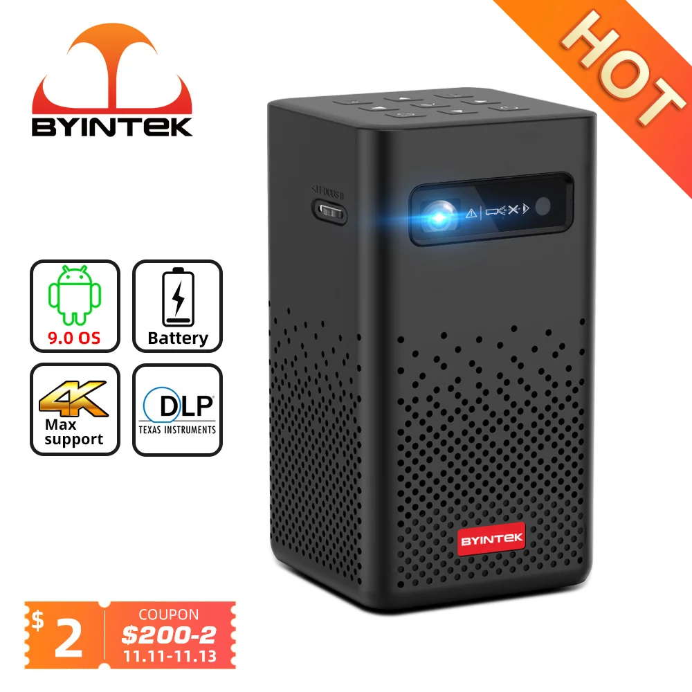 BYINTEK P20 Mini Travel Portable Pico Smart Android Wifi 1080P TV LED DLP Projector with Battery for Mobile Smartphone 4K Cinema