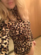 EIFER-Body de leopardo para mujer, Body Sexy ajustado, traje de cuello alto de manga larga, mono estampado