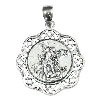 

Medal pendant 925 sterling silver m San Mlchael 27mm. Fence openwork unisex