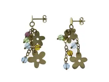 

Multicolor long earrings in yellow gold with flowers