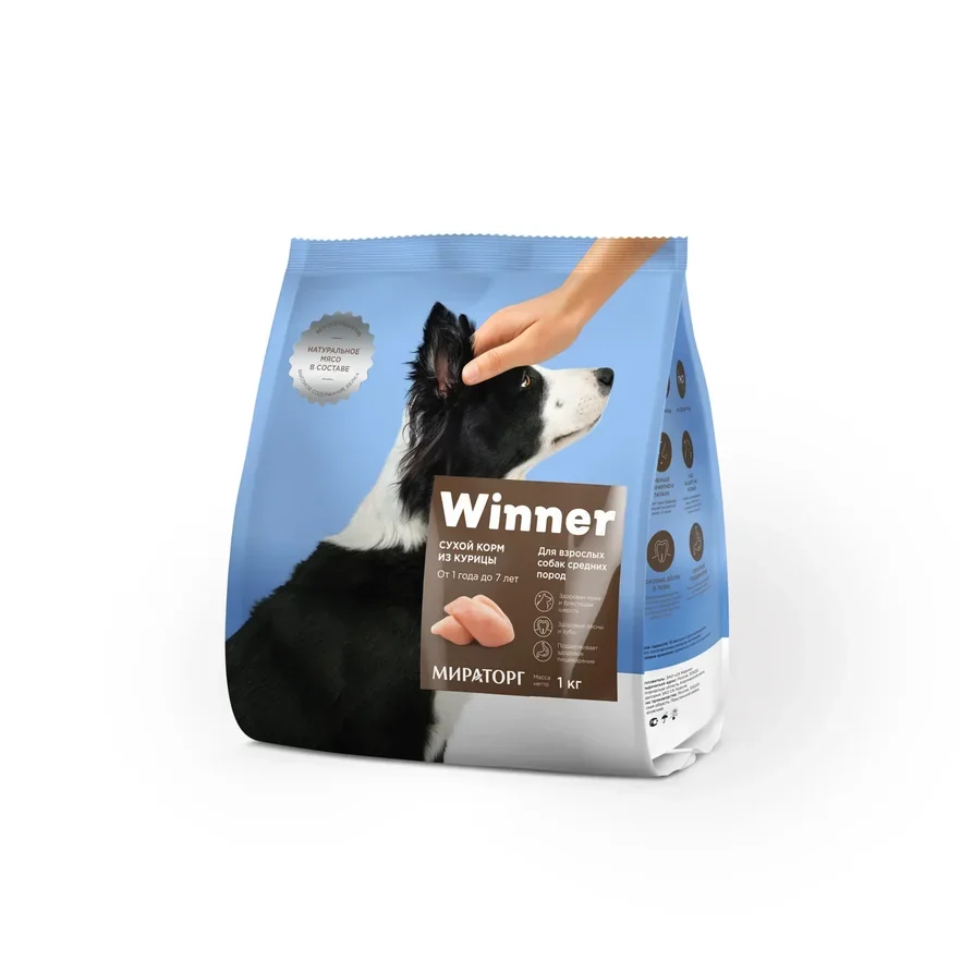 Best Seller Winner Полнорационный dry food adult dog medium breeds Chicken 1 kg.