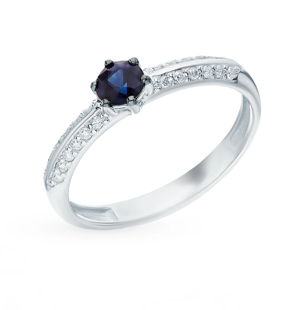 Золотое кольцо с сапфиром и бриллиантами SUNLIGHT проба 585