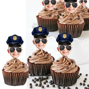 

Police Cupcake Toppers with Photo Police Birthday Theme Party Decoration-12pcs
