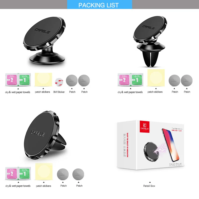 3 Style Magnetic Car Phone Holder Stand For iPhone X Xs Samsung