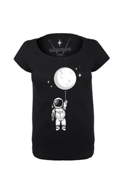 

Angemiel Wear Moon Balloon Holding Astronot Cotton Black Women 'S T-Shirt