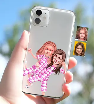 

Personalized Sisters Caricature of iPhone 11 Thin Transparent Silicone Phone Kapağı-1