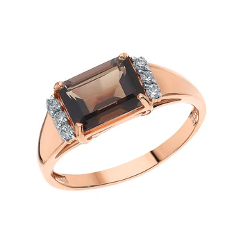 

Gold ring with cubic zirconia and quartz smoky sunlight sample 585