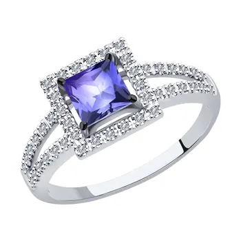 

Sokolov ring in white gold with diamonds and tanzanite, fashion jewelry, 585, women's male