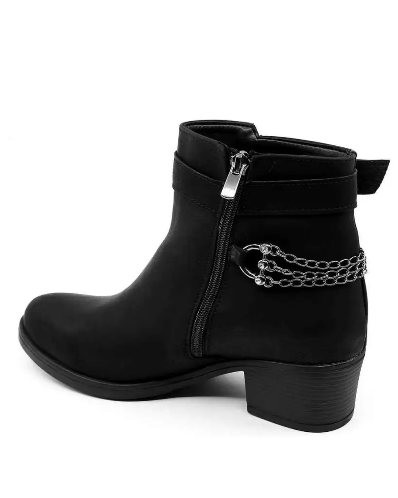 

Mosimoso Women's Ankle Height Boot Hertha Black Matte Skin Chain Detail Heeled Zipper Women Boots