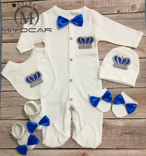 MIYOCAR/синяя одежда для новорожденных, украшенная стразами, на возраст от 0 до 6 месяцев одежда из хлопка для маленьких мальчиков и девочек Цельный купальник, Детская шляпа нагрудник, комплект обуви, S6 - Цвет: S6