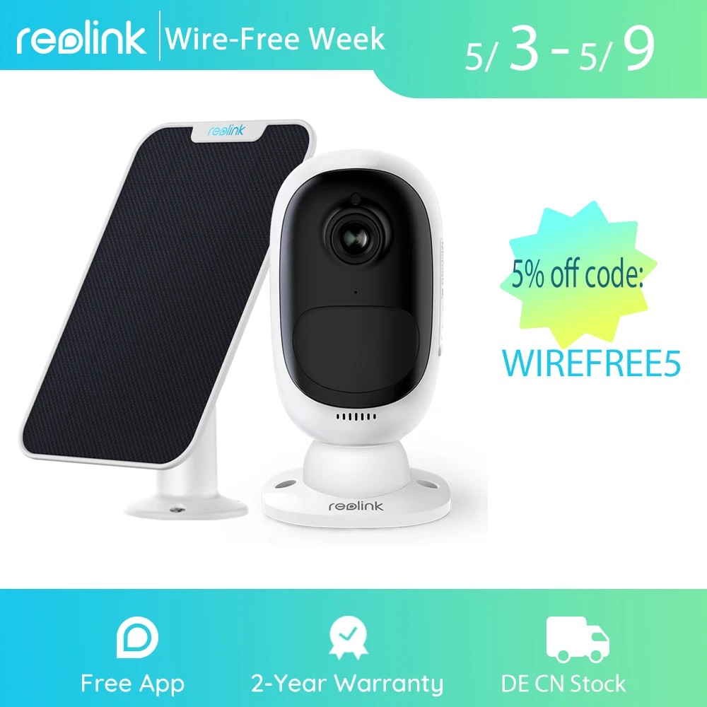 Reolink Argus 2 y Panel Solar Cámara WiFi Full HD 1080p 130 ° de ángulo de visión PIR 2-Audio batería recargable de Google