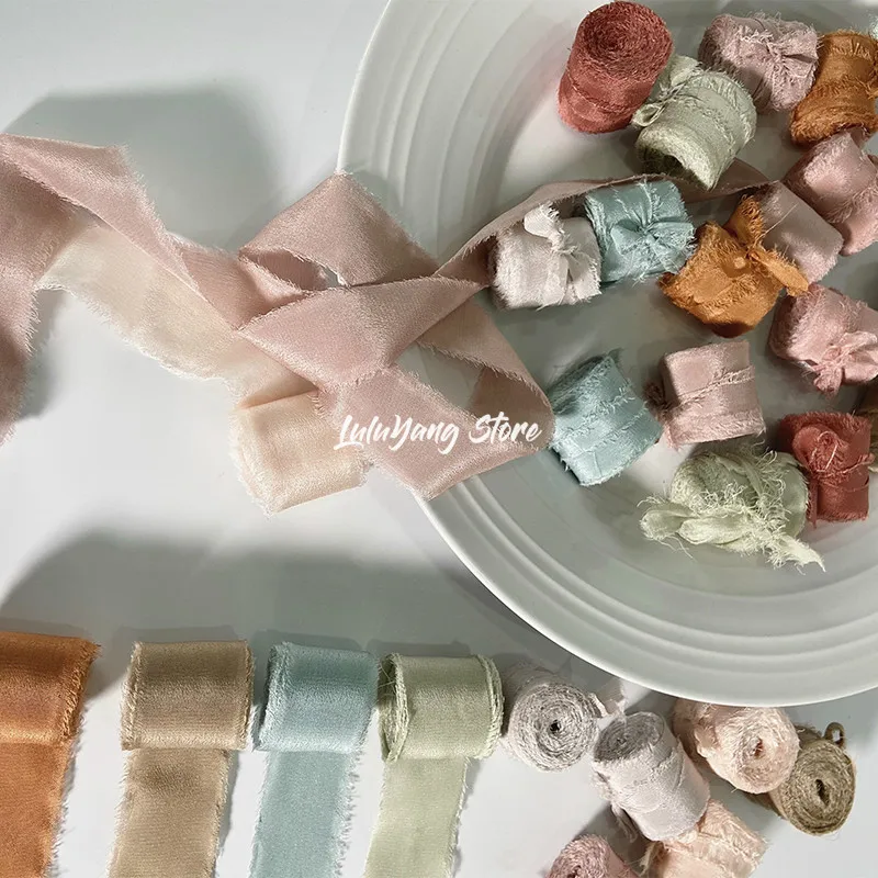 Real Pure Silk Ribbon Embroidery Satin Cotton Raw Edge For Handcrafts Wedding Party Bridal Bouquet Invitations Rustic Styling