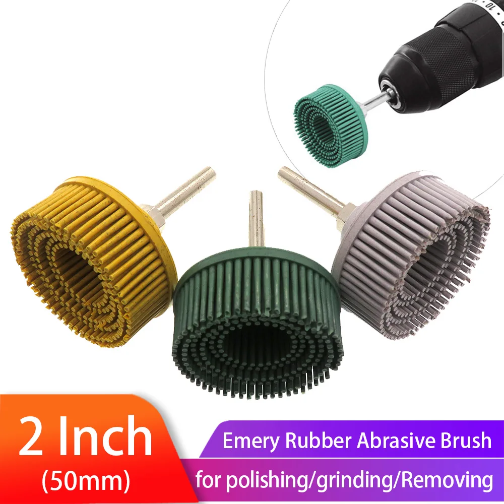 Bristle Disc 2Inch Emery Rubber Abrasive Brush Polishing Grinding Wheel
