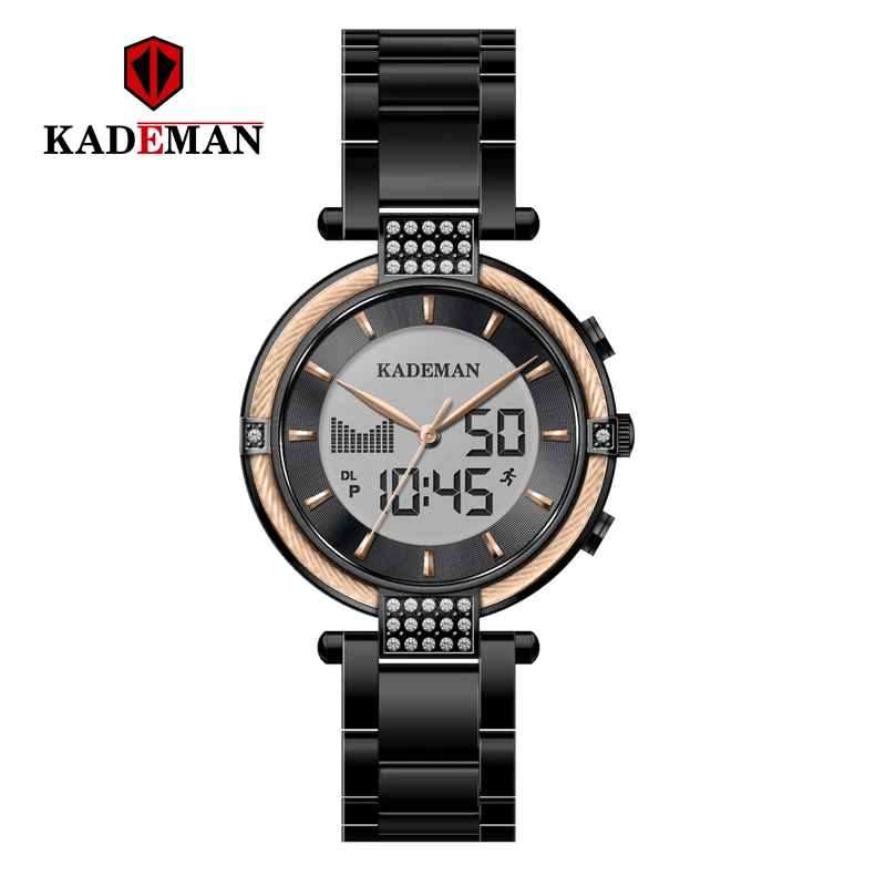 Kademan Новые Элегантные кварцевые и цифровые женские часы с ЖК-экраном Роскошные бизнес стиль модные водонепроницаемые K9080 Relogio Feminno - Цвет: K9080-BRG-RG-B