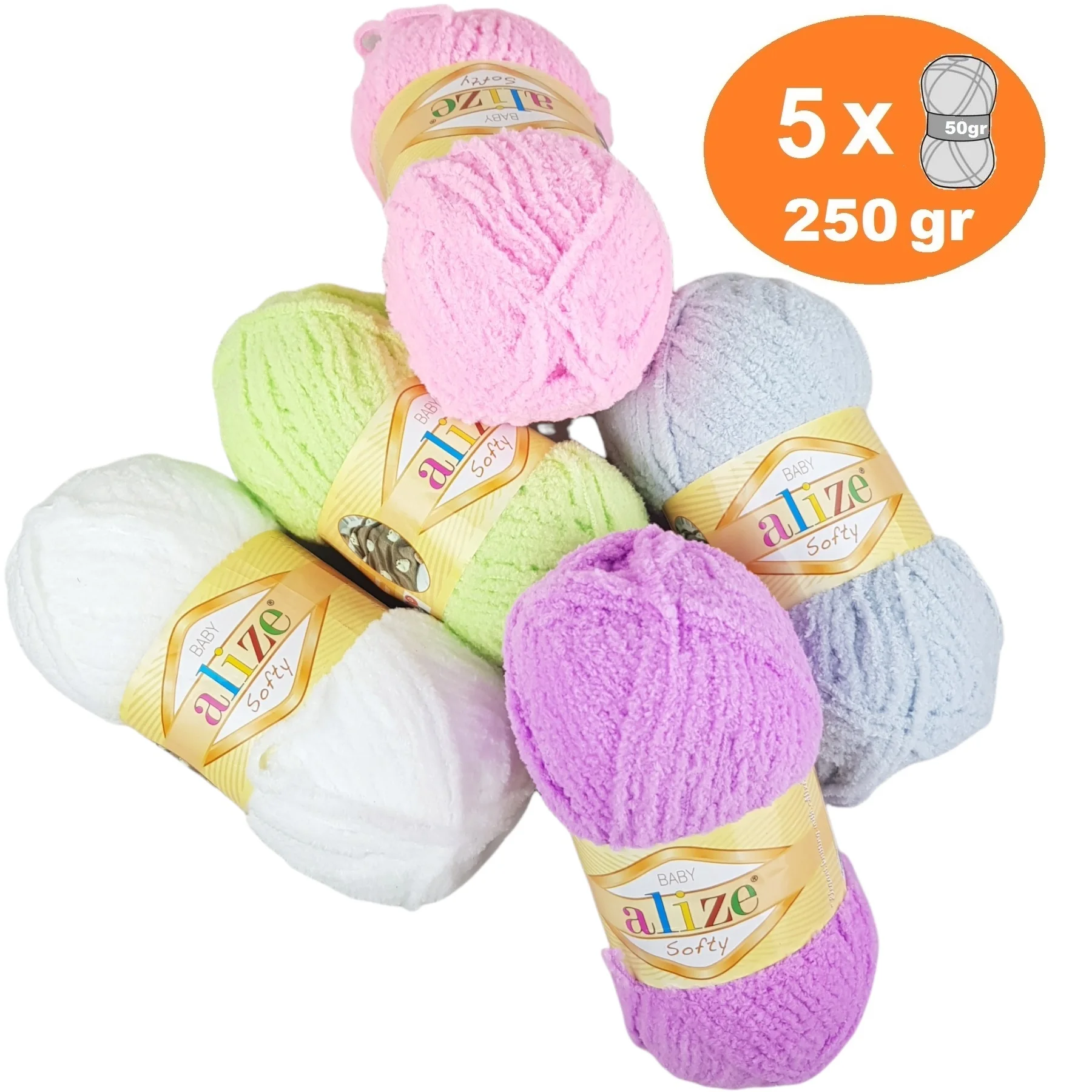  5 skn (5 Balls) Alize Softy, Knitted Yarn. Baby Yarn