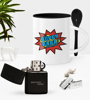 

Personalized Super Dad With Spoon Cup Cigarette Lighter Cufflink Seti-2