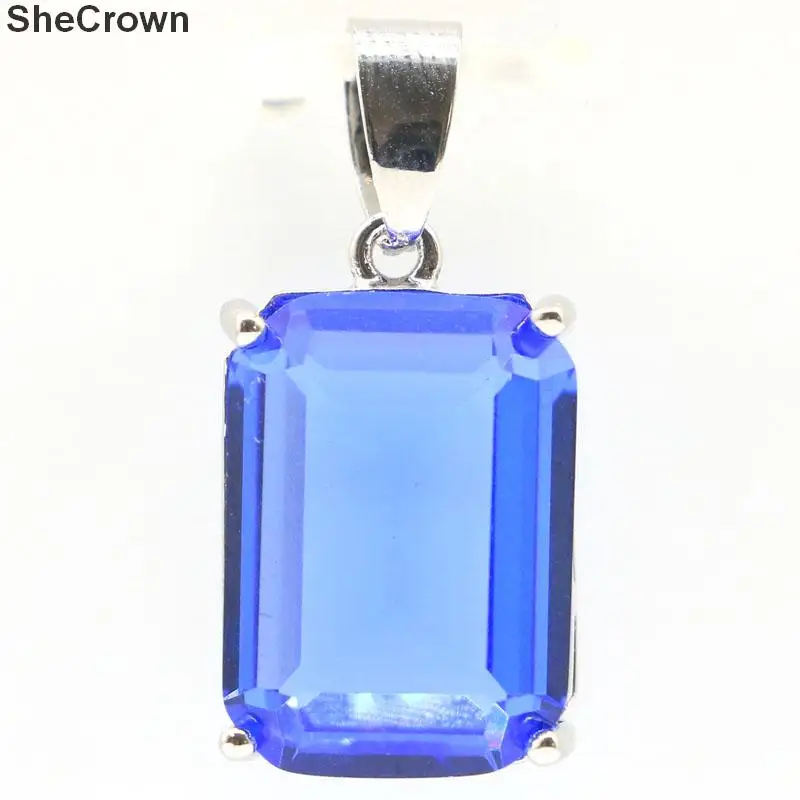 23x13mm Pretty 18x13mm Rectangle Created Rich Blue Violet Tanzanite Gift For Girls Silver Pendant photo