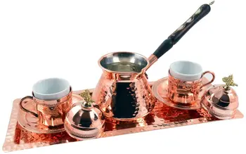 

CopperBull Premium Turkish Greek Coffee Set for 2 with Pot Cups & Tray (Copper)