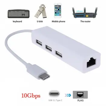 

USB-C USB 3.1 Type C To USB RJ45 Ethernet Lan Adapter Hub Cable For Macbook PC Bidirectional 20Gbps High-Speed Data Transmission