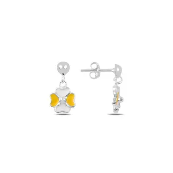 

Angemiel 925 Silver Enamel Clover Earrings-Yellow