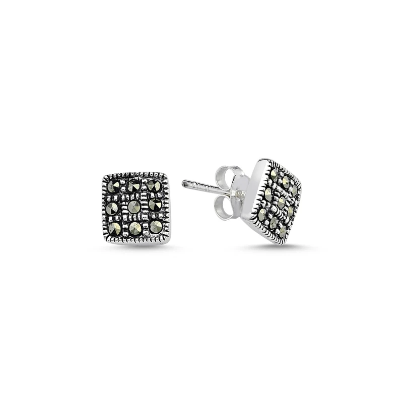 Серебряные 925 пробы квадратные серьги из марказита
