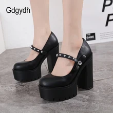 

Gdgydh Plus Size Block High Heels Mary Janes Shoes Lady Office Spring Summer Leather Platform Pumps Shoes Women Sexy Rivets