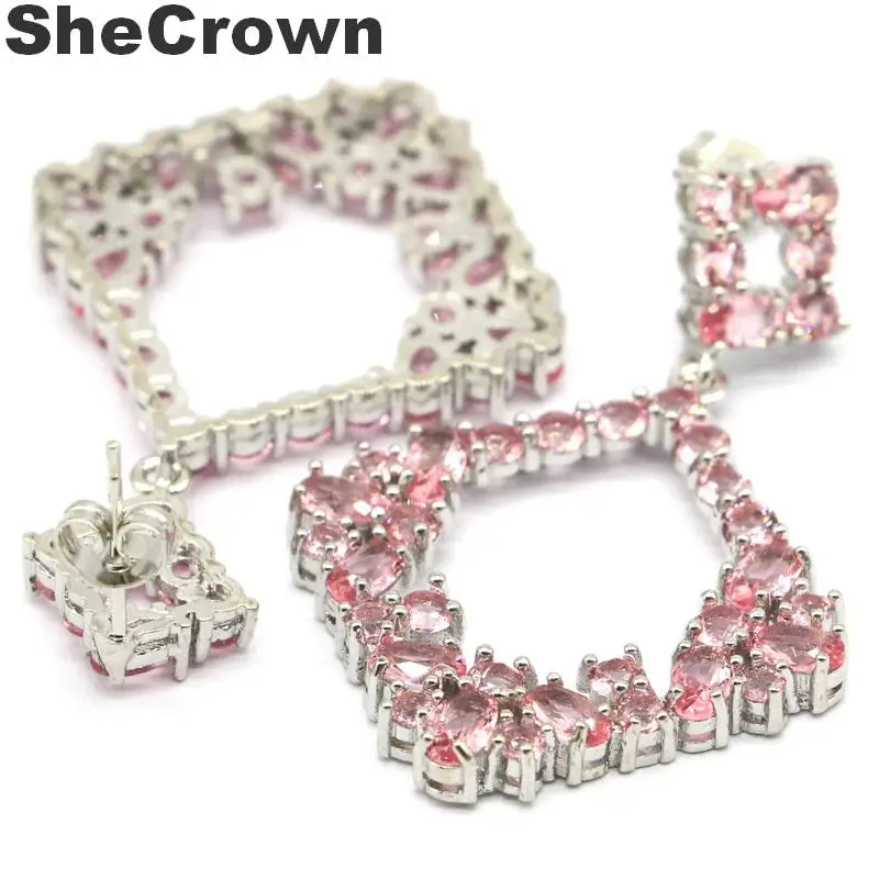 45x31 мм SheCrown Deluxe Длинные розовые морганитом, вечерние женские Серебряные серьги