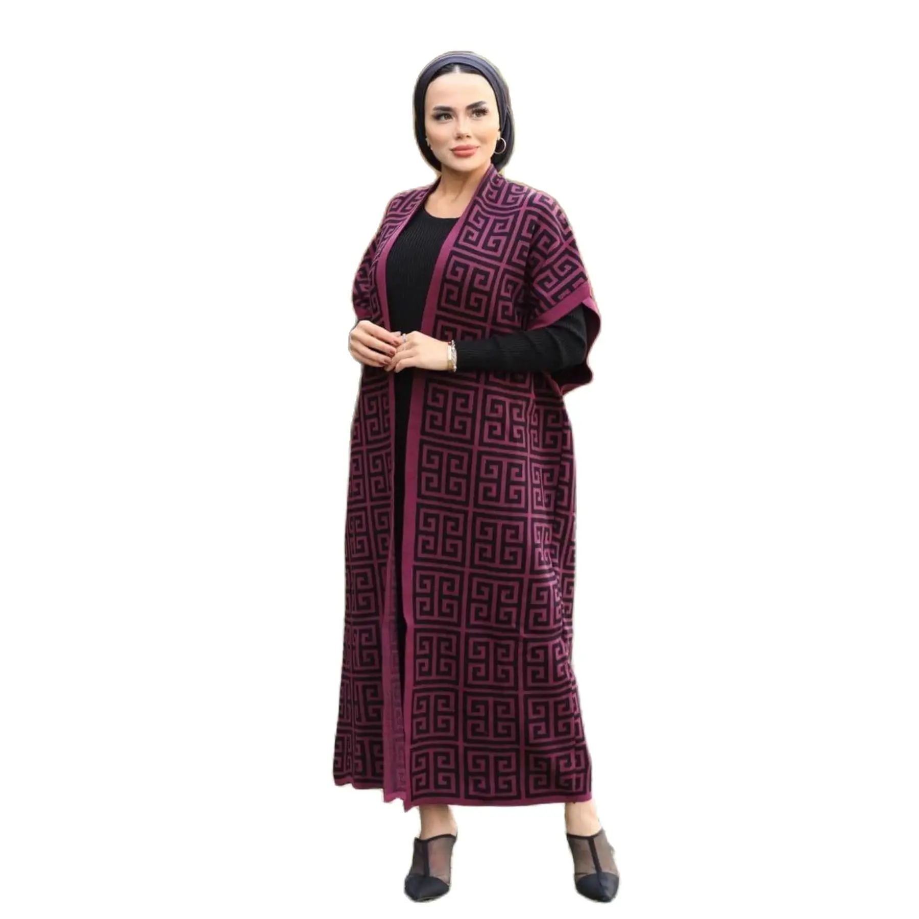 2 Piece Women's Knitted Set Maxi Embroidery Dress and Patterned Bat Wing...