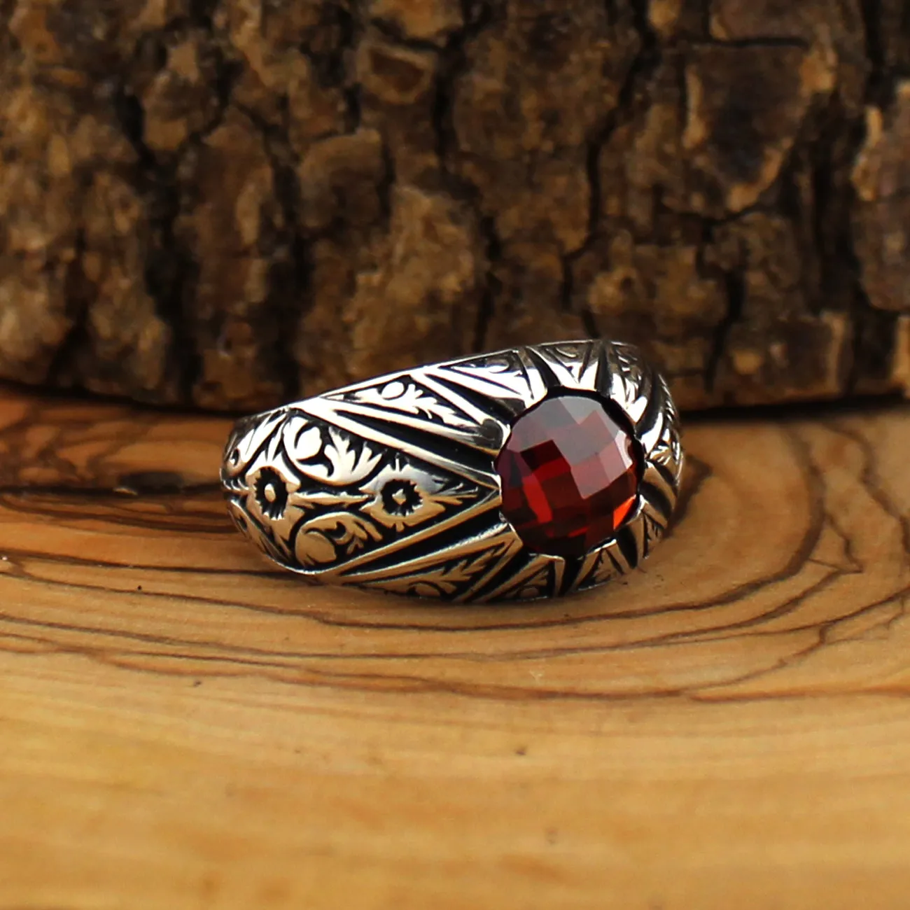 

925 Sterling Silver Ring for Men with Red Zircon Stone Jewelry fashion vintage Gift Aqeq Onyx Mens Rings All Size made in Turkey