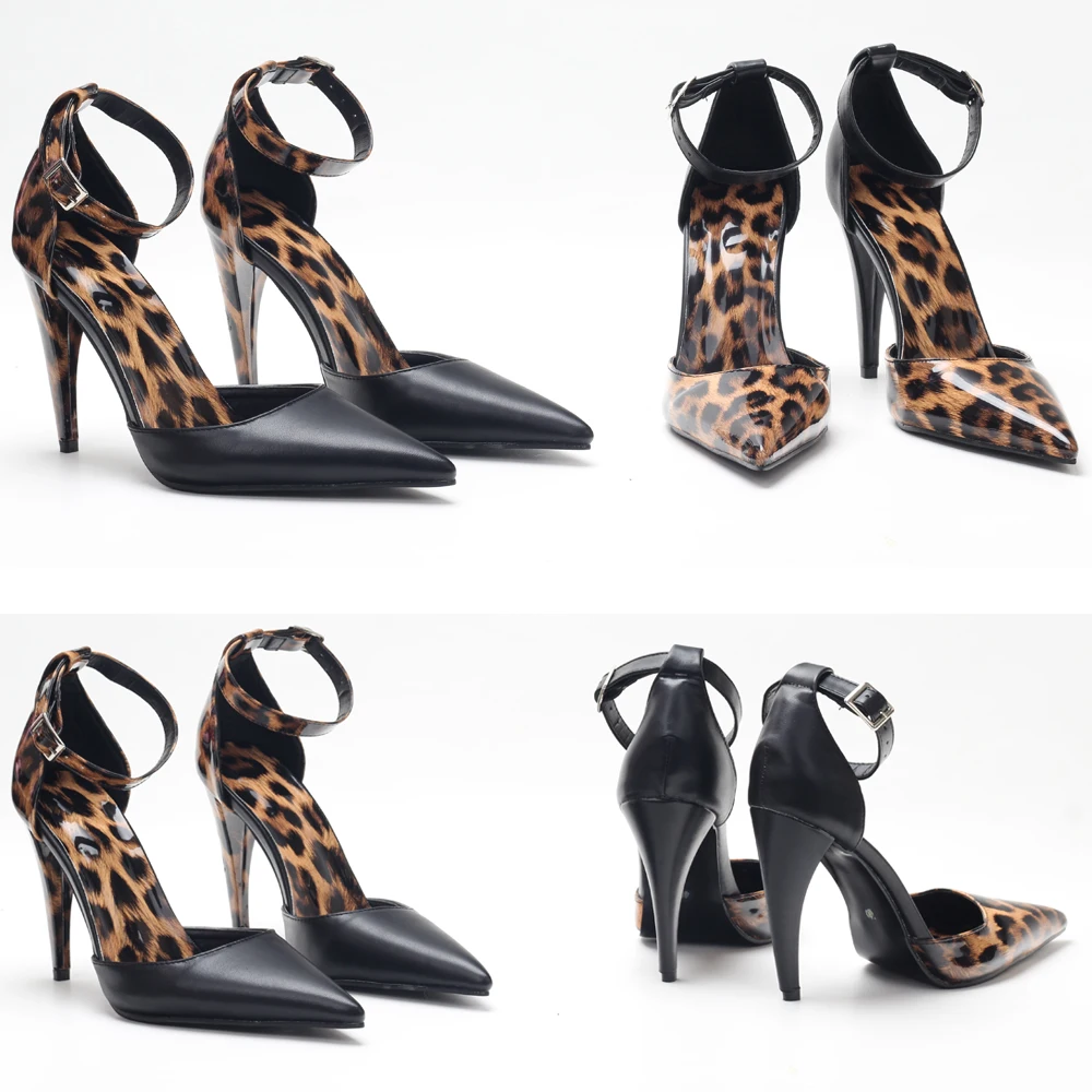 Sorbern 4 Inch High Heel Pump Shoes Women Sexy Leopard Print Ankle Strap Pumps Big Size 36-46 Custom More Color