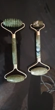 Rodillo masajeador Facial de piedra de Jade Natural, conjunto de rascador de Gua Sha verde, herramientas adelgazantes de belleza, 2 unidades