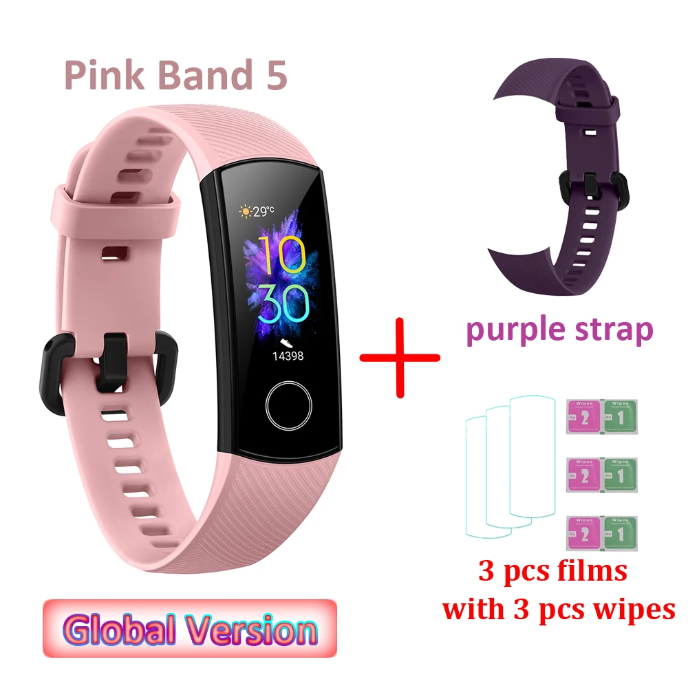 PU strap and 3 films Глобальная Версия смарт-браслета huawei Honor Band 5 лучше, чем Honor Band 4 BT 4,2 смарт-браслет с функцией сердечного ритма водонепроницаемые Смарт-часы - Цвет: PU strap and 3 films
