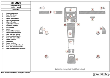 

Interior trim for Jeep Liberty 2002-2004. Set L921.