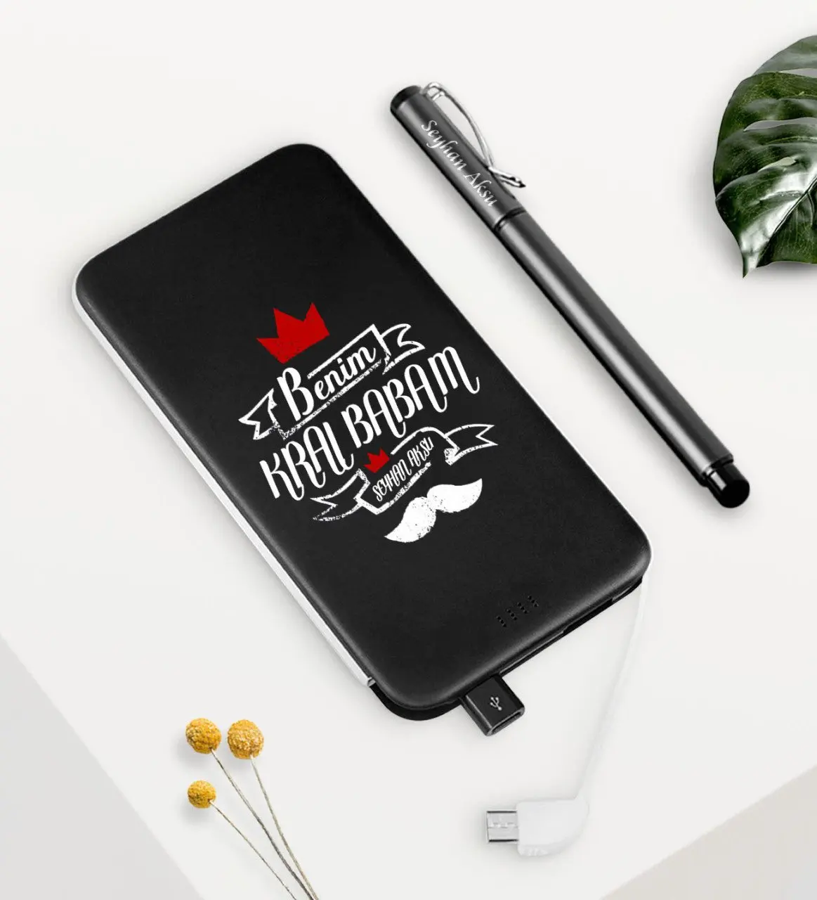 Персонализированные мой король папа черный 5000 мАч Быстрая зарядка Powerbank ручка