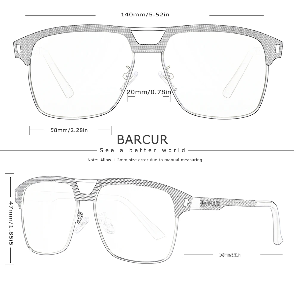 BARCUR Original Mann Sonnenbrille Polarisierte Edelstahl Quadrat Sonnenbrille für Männer Frauen Spiegel Weibliche UV400 Fahren Brillen Oculos