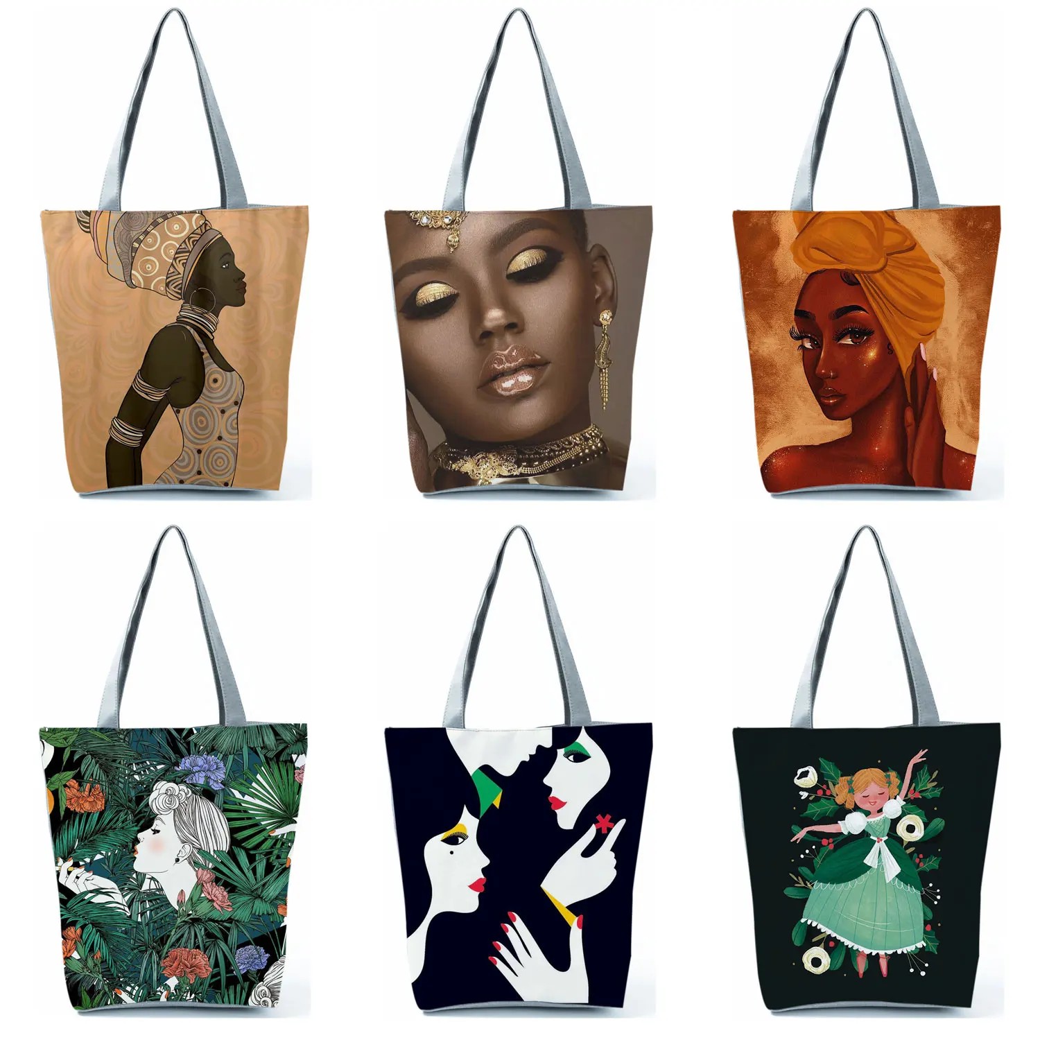 Simple casual handbag afro women printed shoulder bag pretty white tote female high capacity shopping bag