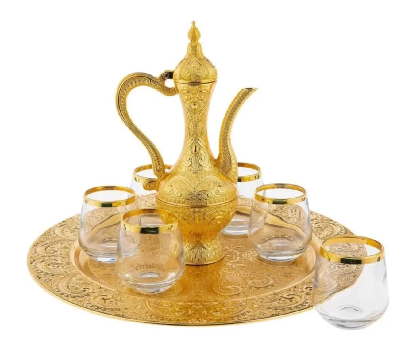 

6 person Copper jug tray cup set Turkish Ottoman copper jug water bottle gold silver coffee cup gold cup silver tea cups authent