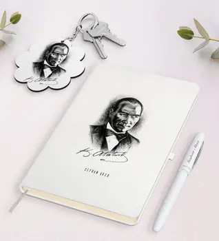 

Personalized Ataturk Themed White Notebook Pen and Keychain Gift Seti-14