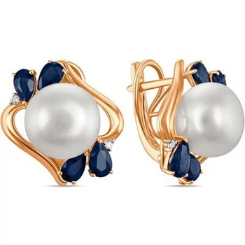 

Lucas gold earrings with pearls, sapphires and diamonds in red gold