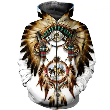 

New Native Indian American 3D Print Men's Zipper Hooded Hoodies Skull Dream Catcher Casual Harajuku Hoody Coat Jacket Sweatshirt